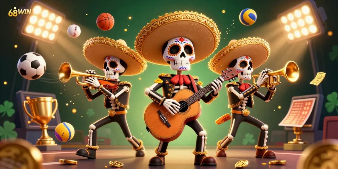 Experience vibrant games at 68WIN with dynamic casino elements and a lively mariachi band.