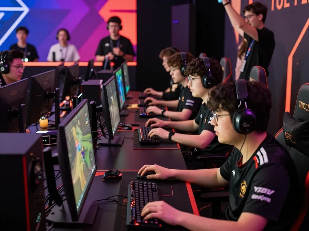 Action-packed esports event showcasing intense gameplay and enthusiastic audience around https://lc88.jpn.com/