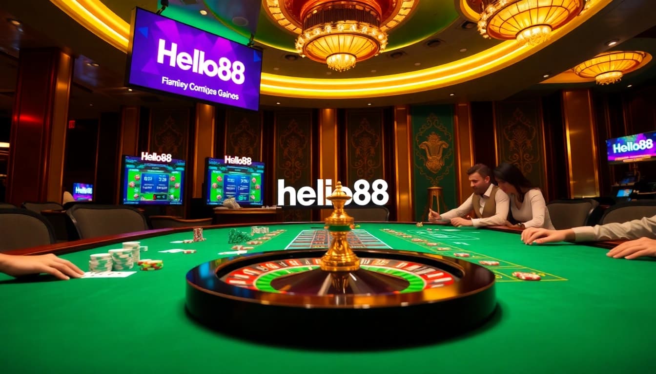 Experience thrilling gameplay with Hello88 at a vibrant casino table during a poker game.