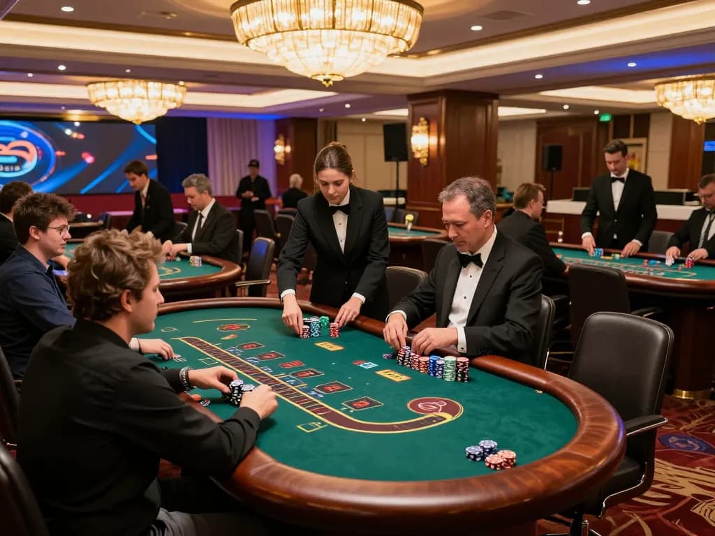 Players enjoy an exciting blackjack session at 33win1's upscale casino area.