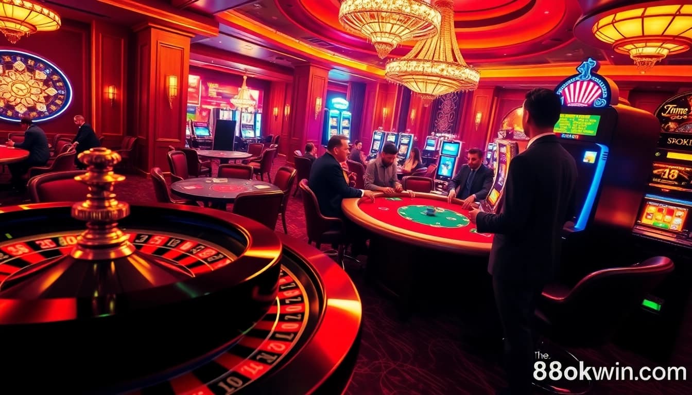 Experience exciting gameplay at 88okwin.com with players engaged at vibrant casino tables.