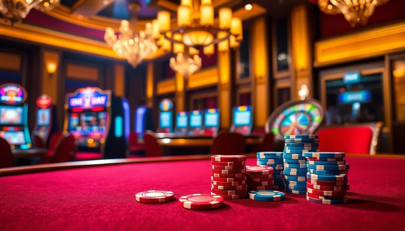 Experience the thrill of go8 casino action at an upscale gaming table with poker chips and roulette.