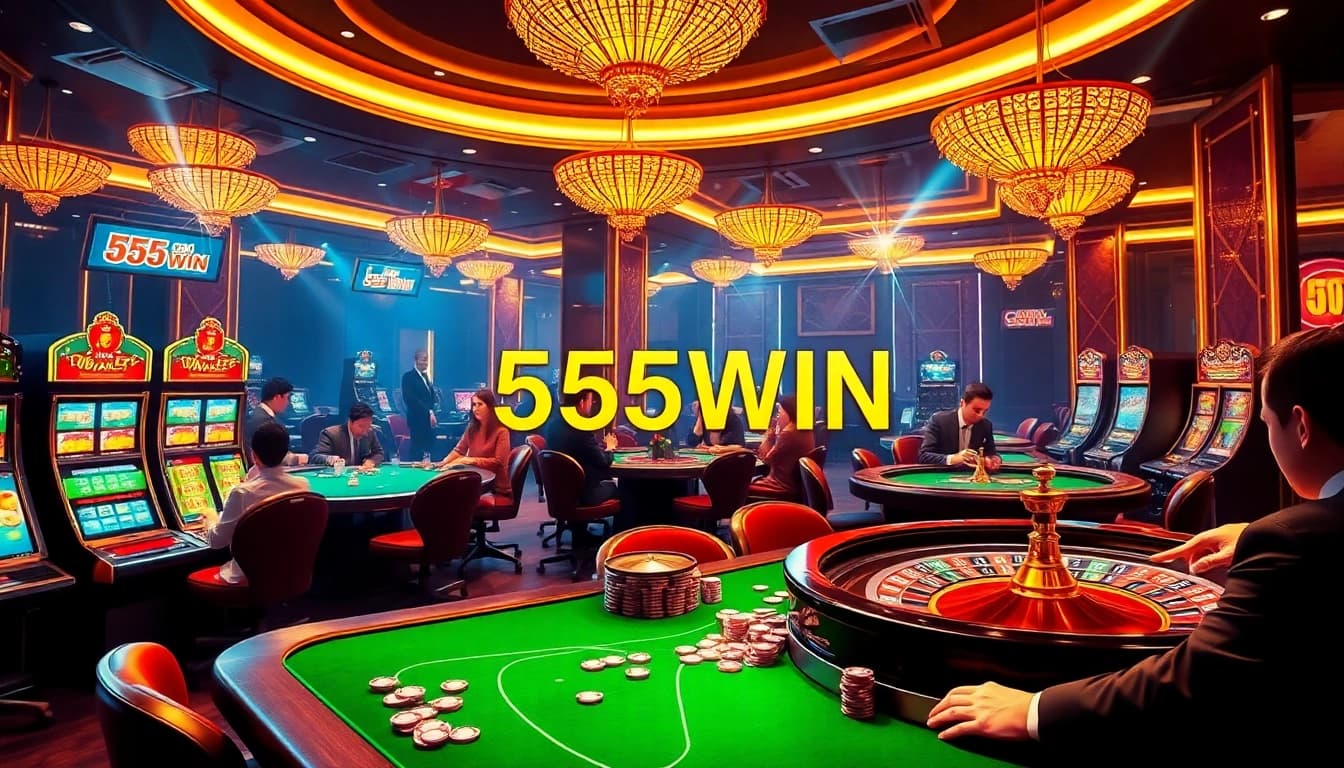 Experience the thrilling atmosphere of Nhà cái 555WIN with vibrant casino games and luxurious décor.