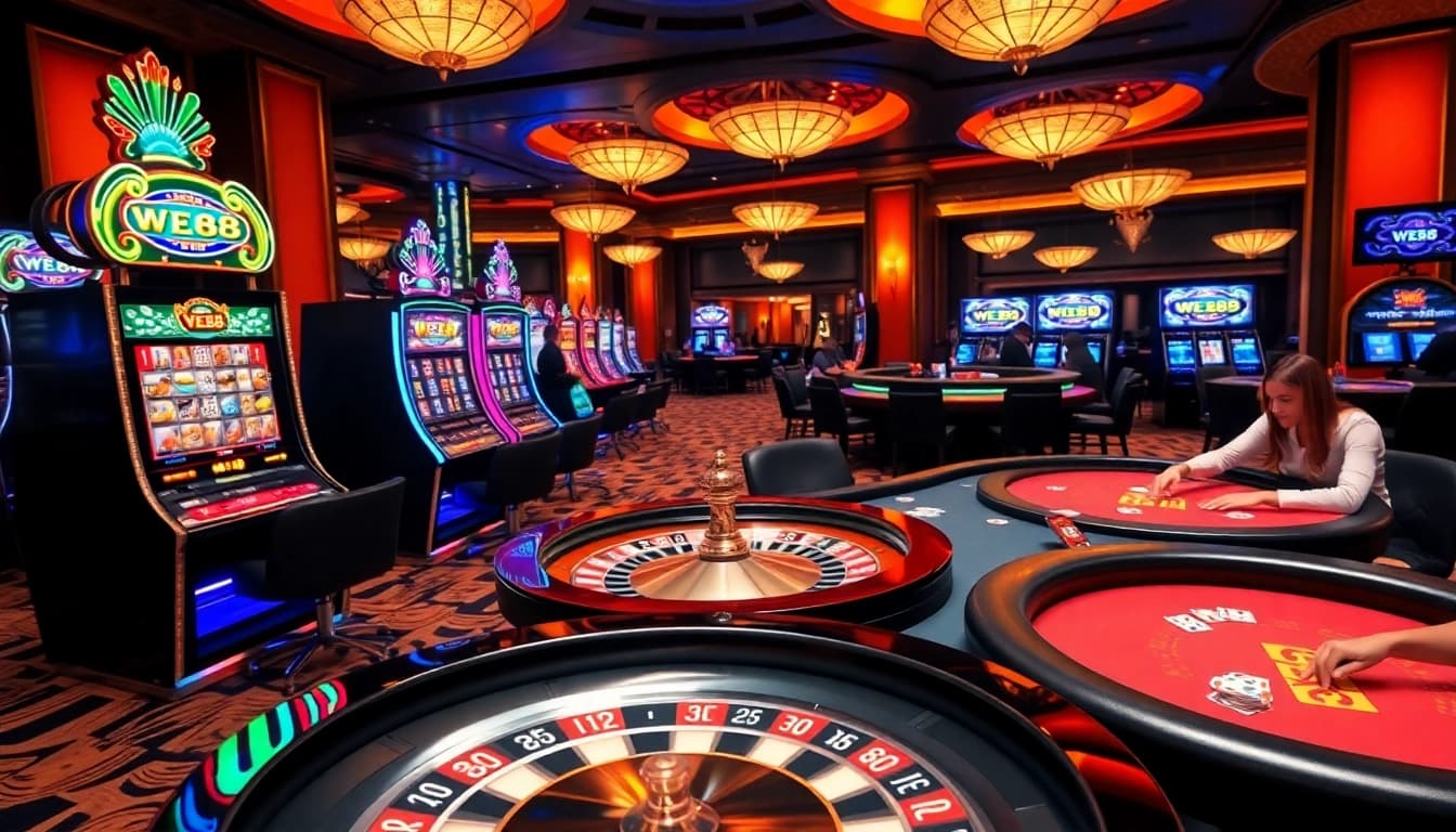 Experience immersive gambling excitement at WE88 casino with dynamic slot machines and roulette tables.