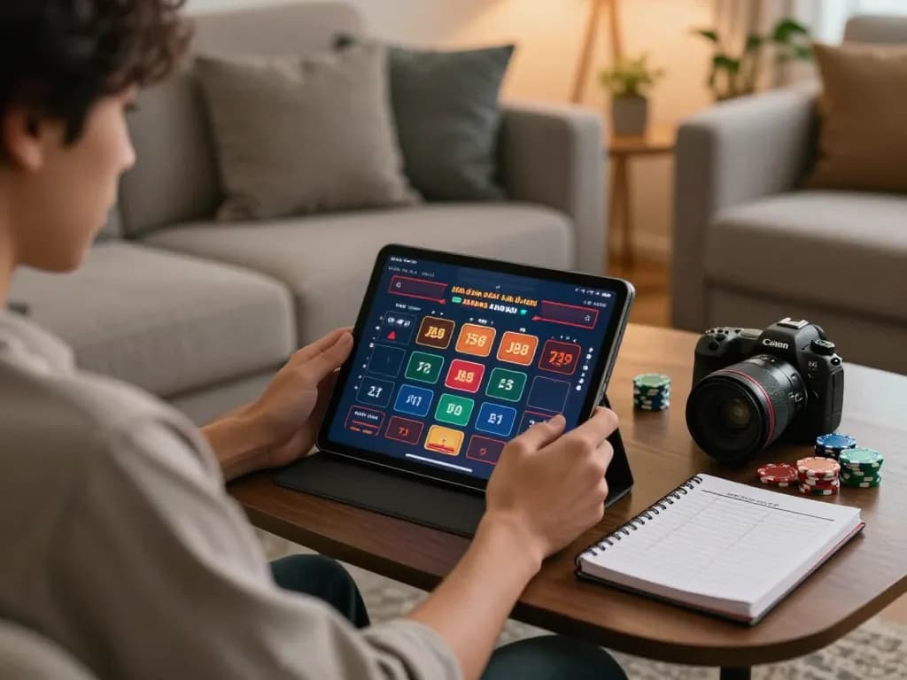 Enjoying online gaming at Nhà cái J88 casino app on a tablet in a cozy home setting.