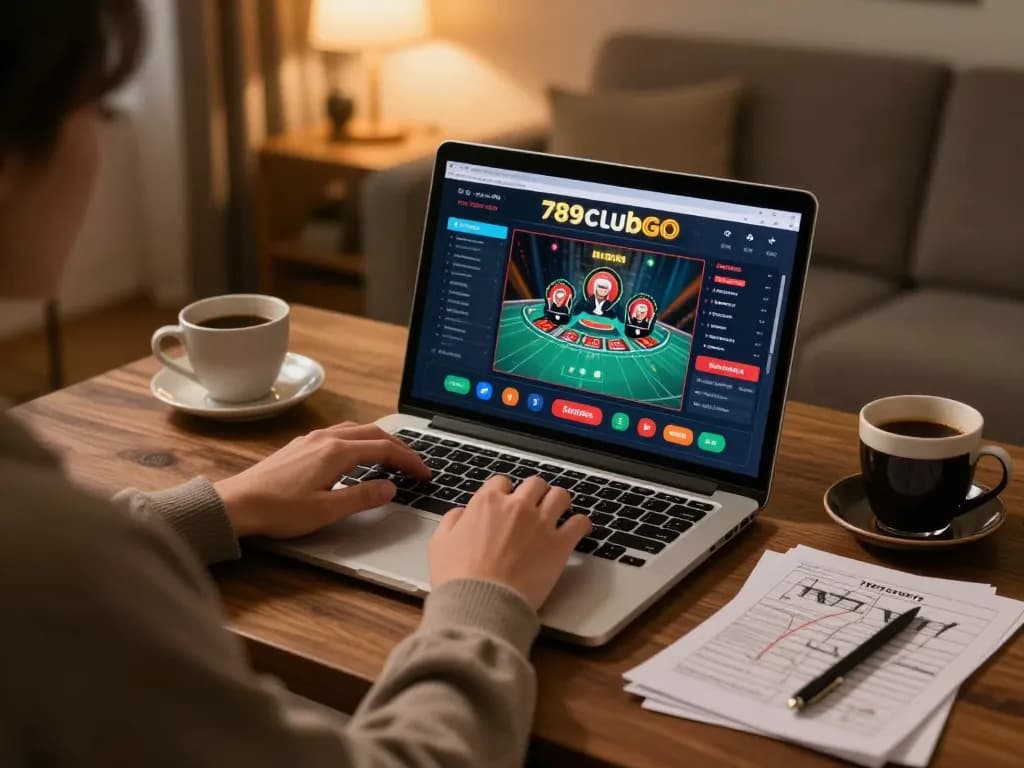 Player enjoying an online game on 789clubgo, surrounded by strategy notes and coffee in a cozy setting.