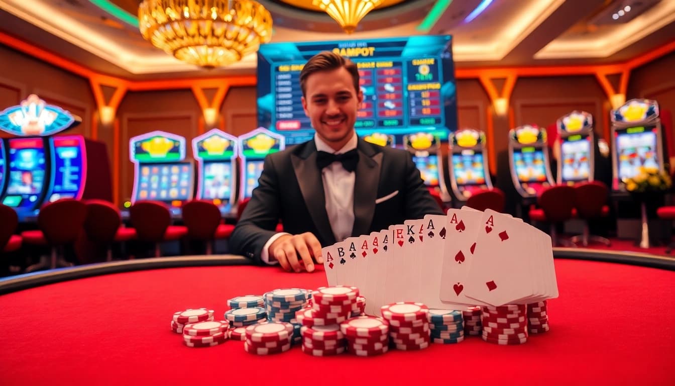 Experience thrilling online gaming at https://bem88.com with a vibrant casino table and classic poker action.
