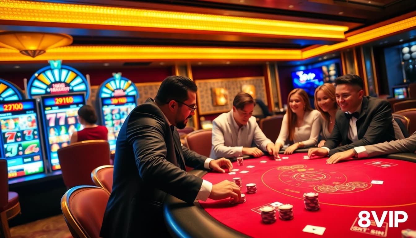 Intense poker action at 68VIP casino with vibrant chips and luxurious atmosphere.