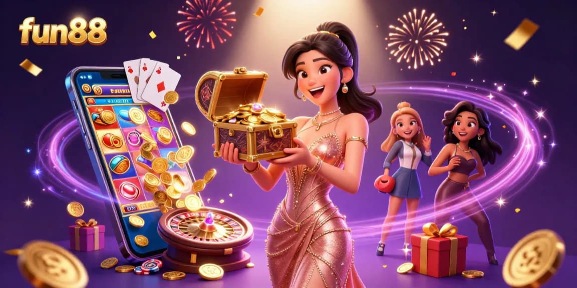 Enjoy fun88's thrilling atmosphere with golden treasures and exciting gaming elements.