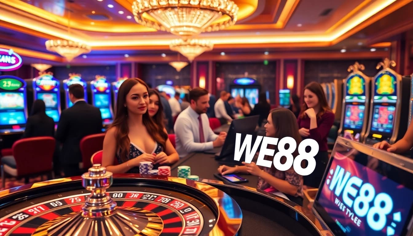 Experience the excitement of casino gaming at WE88 with vibrant tables and engaging players.