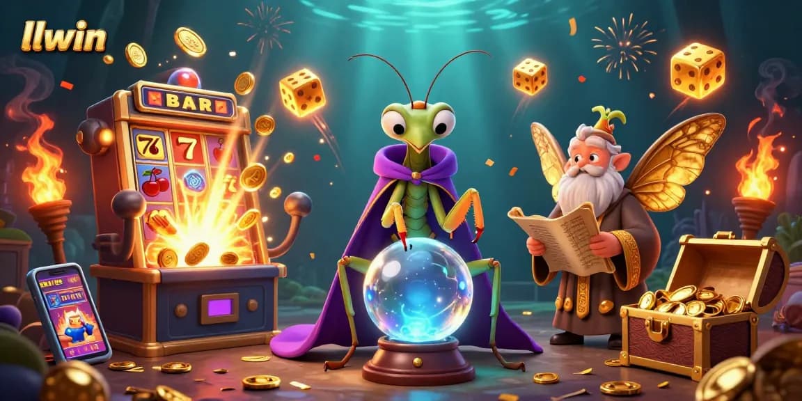 Experience the thrill at llwin with a vibrant 3D casino scene featuring slot machines and fortune tellers.
