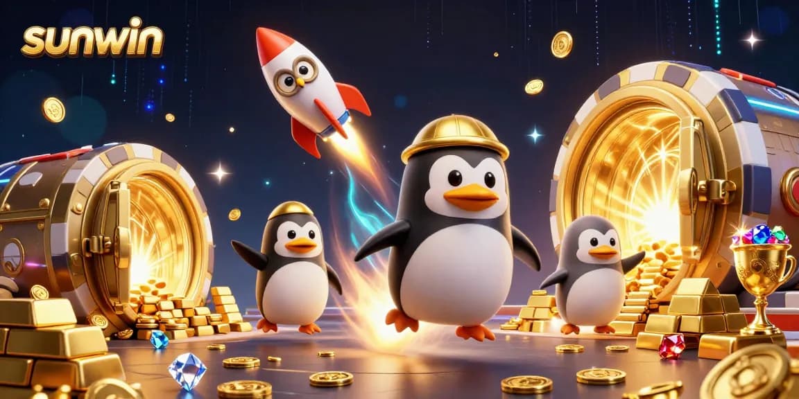 Experience the thrill of sunwin's gaming universe with golden penguins amidst riches and excitement.