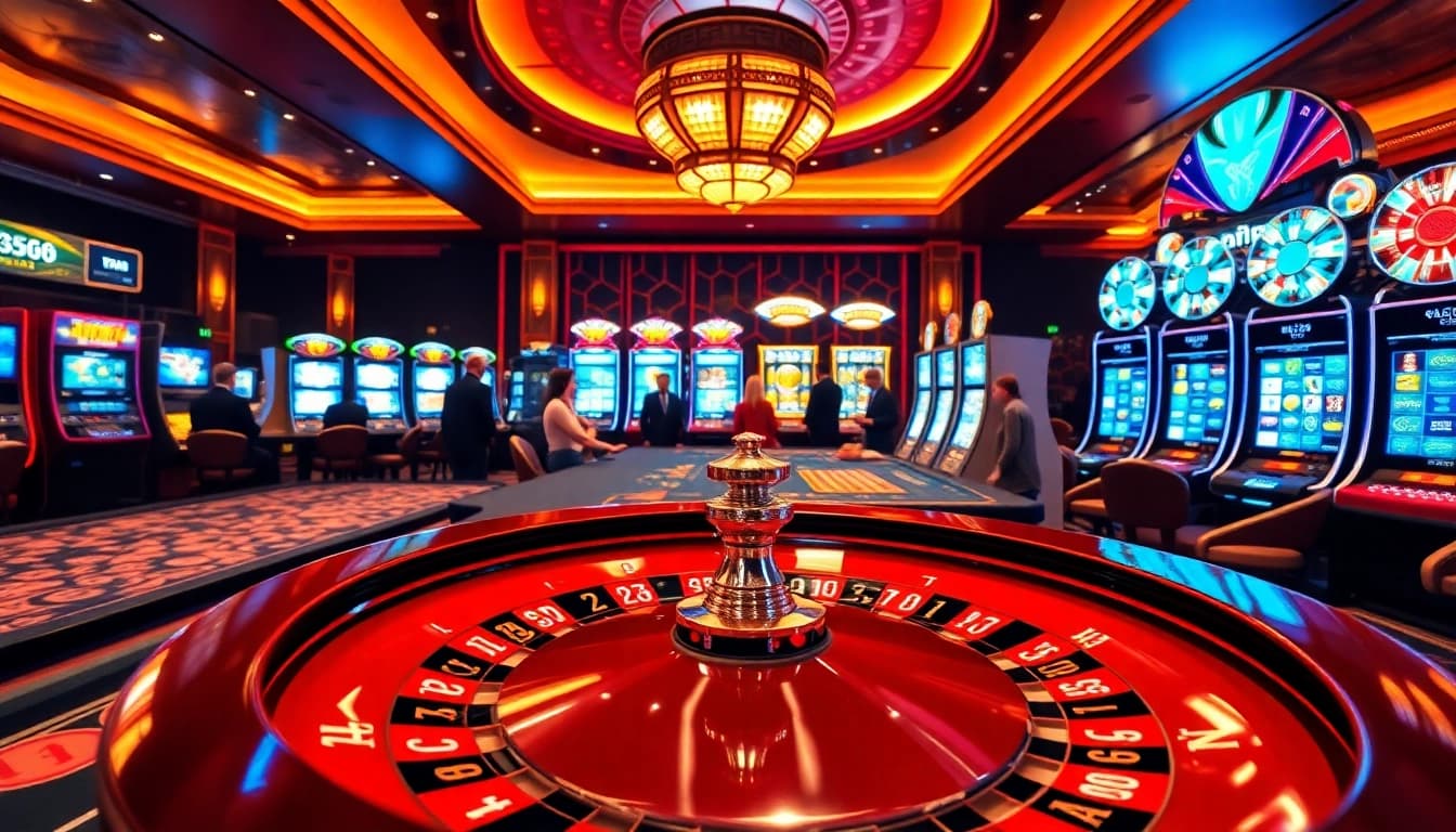 Gambling excitement at tg88 com with a warm casino atmosphere, poker games, and slot machines.