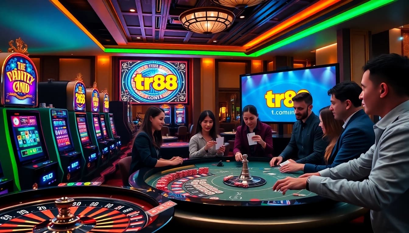Engaged players enjoying games at tr88.com in a vibrant casino environment.
