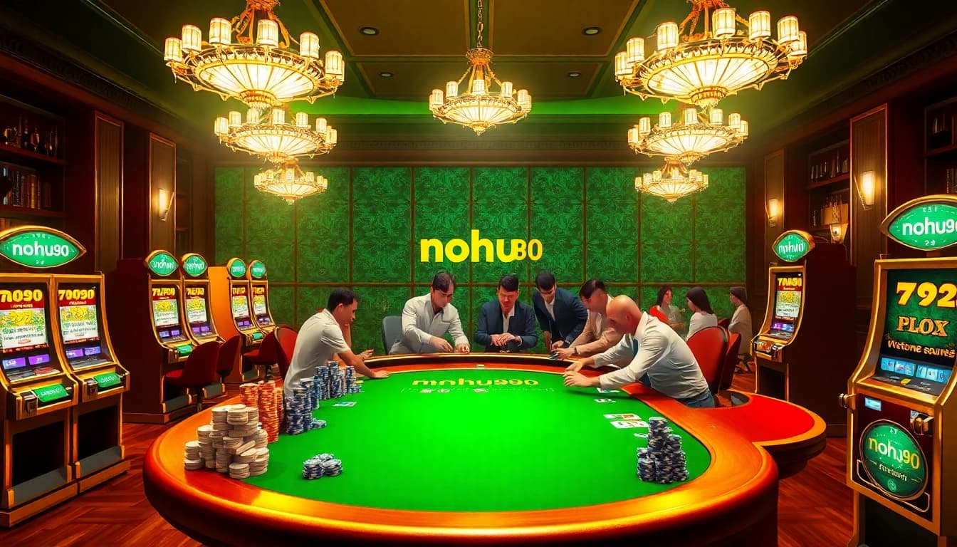 Players engaging at a luxurious casino table highlighting nohu90's unique gaming experience.