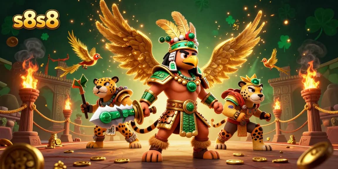 Experience thrilling gameplay at s8s8 with an Aztec warrior and a dynamic gambling scene.