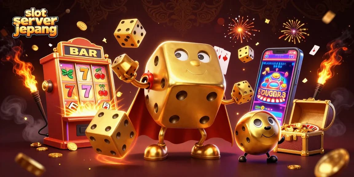Engaging scene showcasing slot server jepang with animated golden dice golem and jackpot symbols bursting out