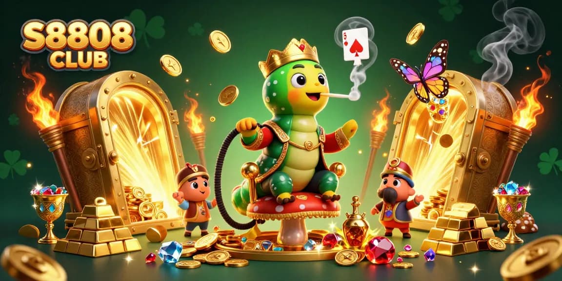 Experience winning strategies at S8808 CLUB, featuring lively characters and vibrant casino elements.