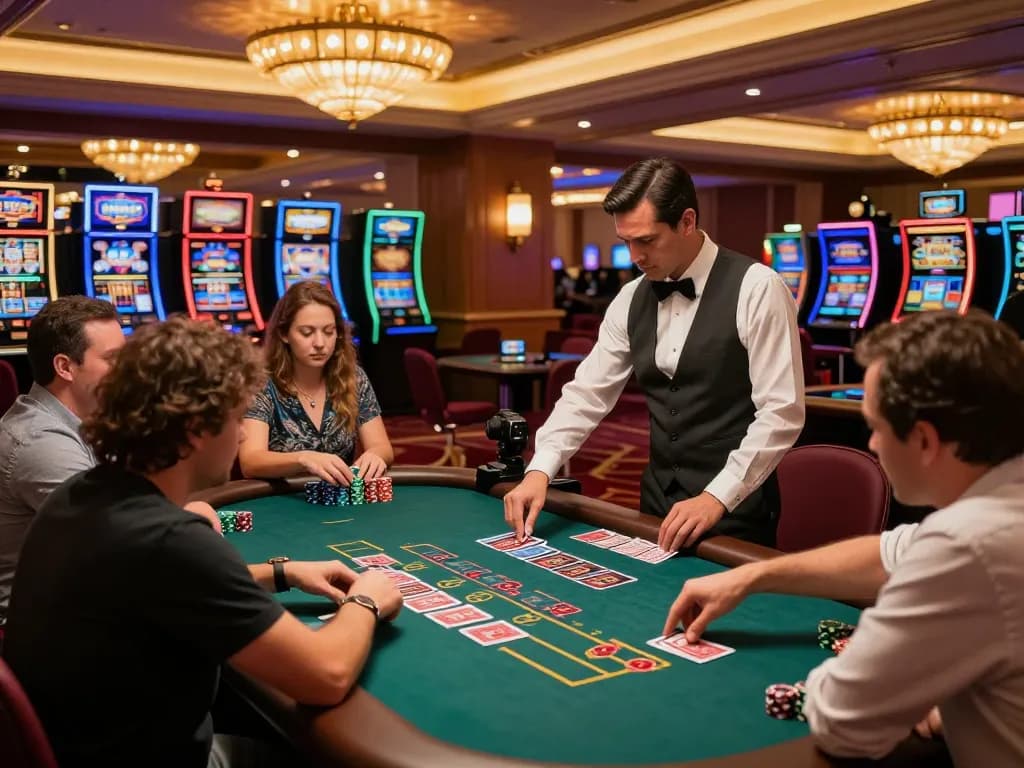 Engaged players at a blackjack table in a luxurious casino environment on https://www.c168marketing.com/ enjoying a strategic game.