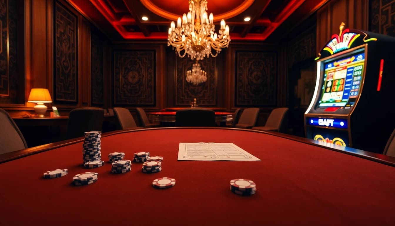 Exciting poker game in a luxurious casino setting at https://g28.wtf/, featuring chips and a roulette wheel.