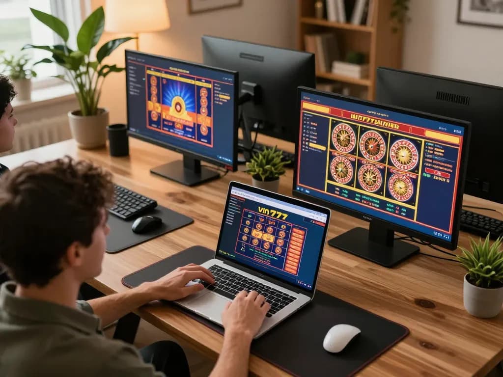Experience vin777 gaming with a cozy online setup showcasing a vibrant gaming interface and engaged player