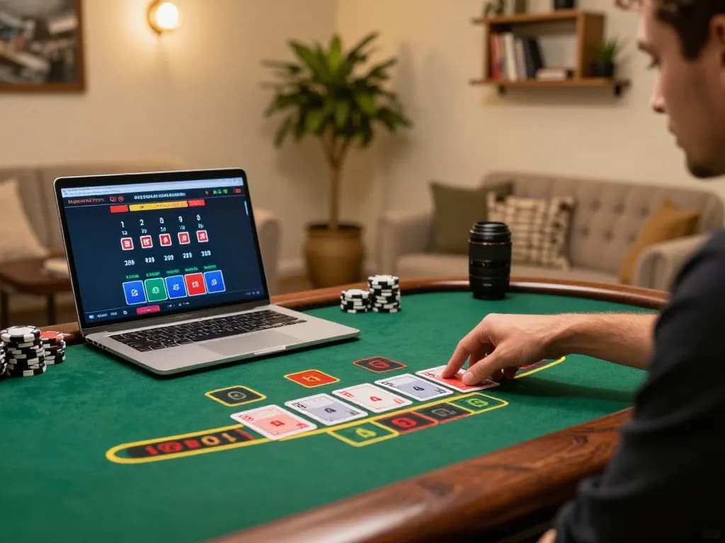 Player engaging in live dealer blackjack at TT88 online casino from home.