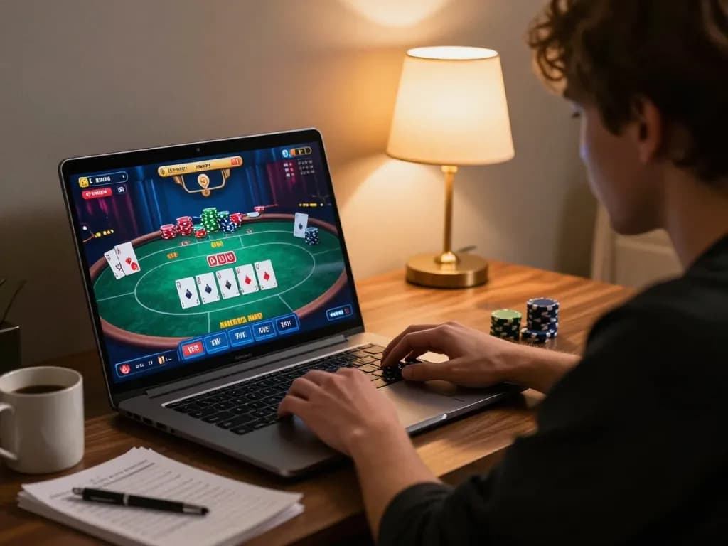 PHTAYA player immersed in online poker, showcasing strategy and excitement in modern gaming environment.