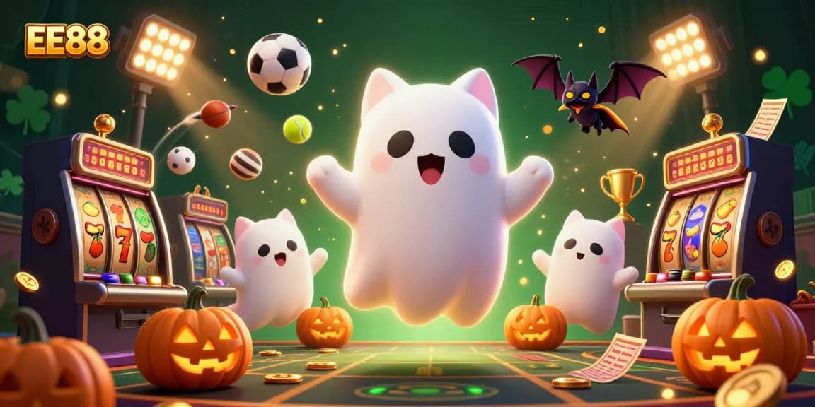 Engage with EE88's haunted casino adventure featuring ghostly characters and dynamic sports elements.