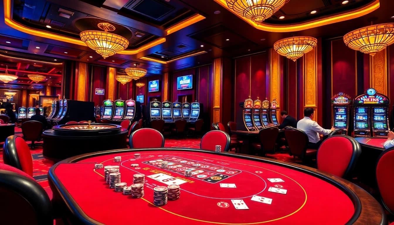 hz88 poker table with vibrant chips and cards in an elegant casino setting