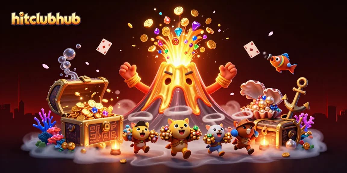 Experience excitement at hitclubhub with treasures from a golden volcano and casino themed treasures