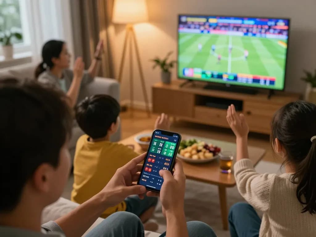 Engaging sports betting moment at home with lv88 app showcasing live odds on smartphone.