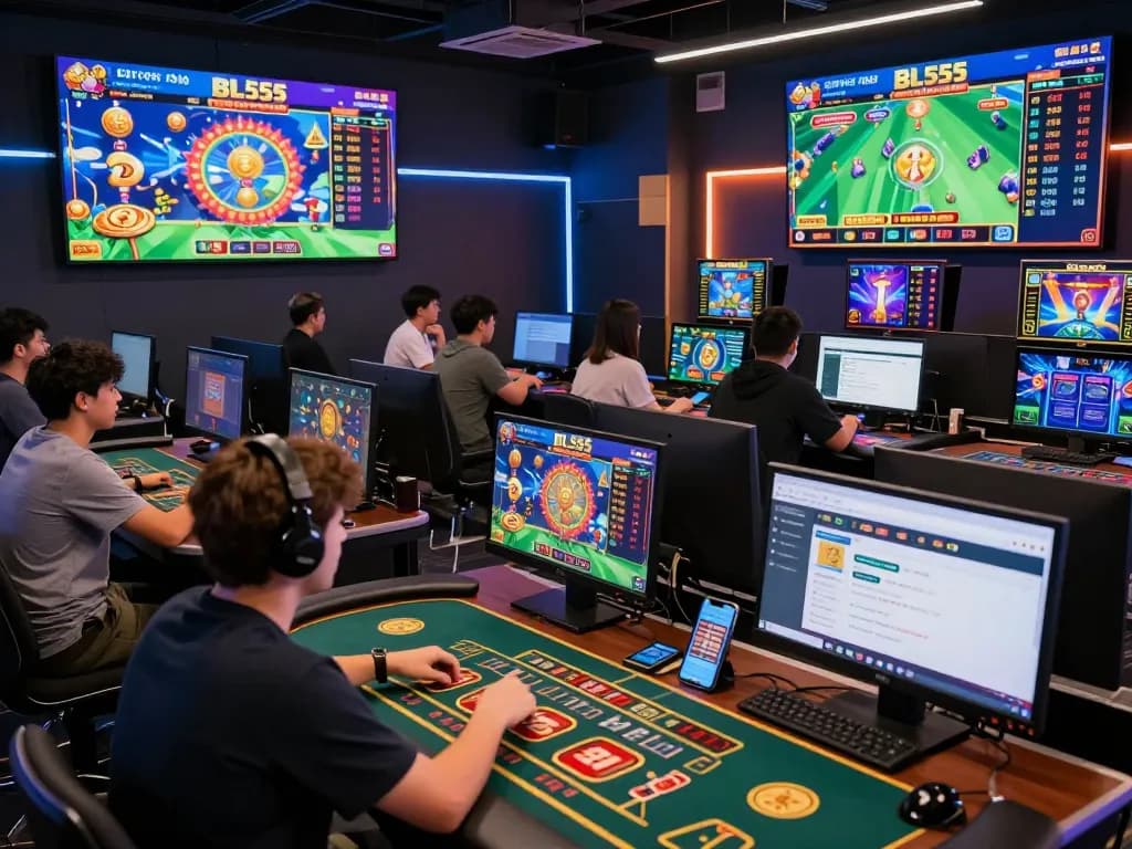 Players enjoying various games on BL555's vibrant online betting platform, showcasing excitement and engagement.