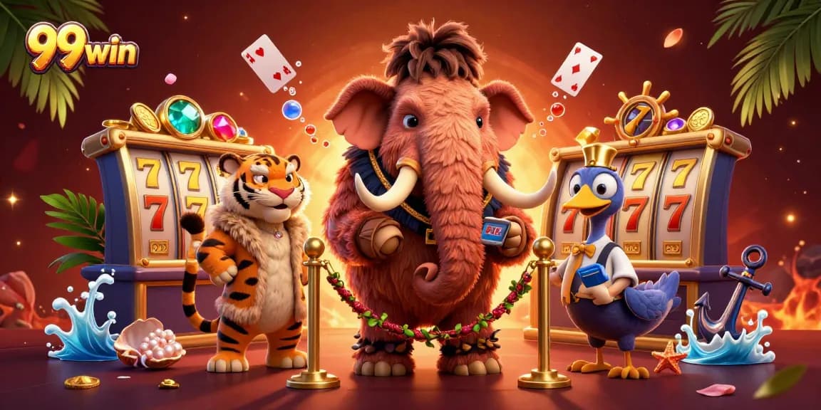 Experience the excitement at 99win's casino with a colorful, lively bouncer scene.
