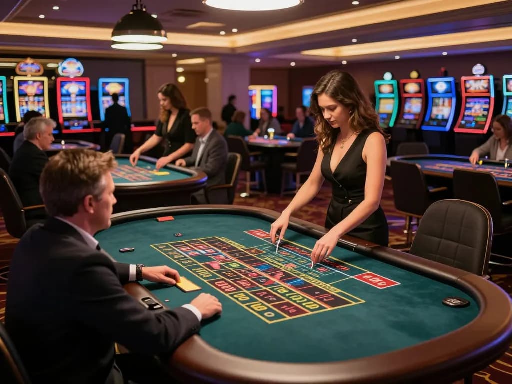 Players betting at roulette tables in a lively TR88 casino atmosphere, showcasing strategic gameplay.