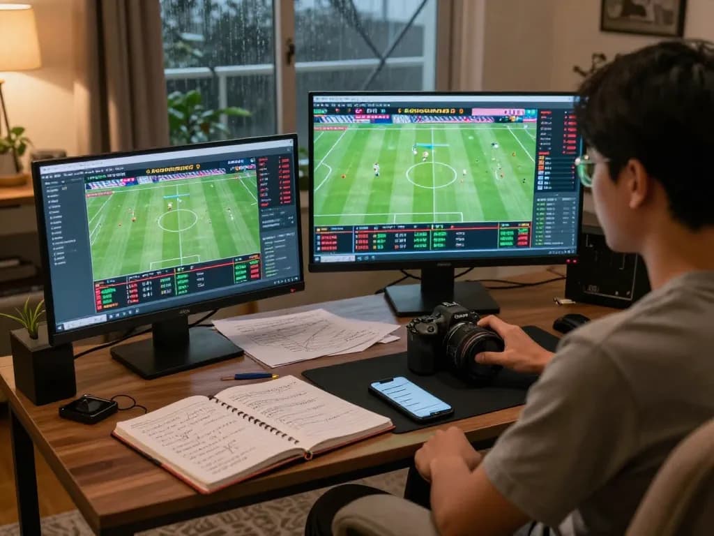 Engaged individual analyzing keonhacai5 odds and betting statistics in a cozy setting for informed decisions.