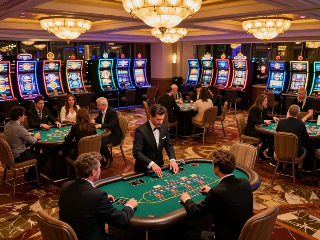 rr88 players enjoying thrilling blackjack game in a luxurious casino atmosphere with vibrant lighting