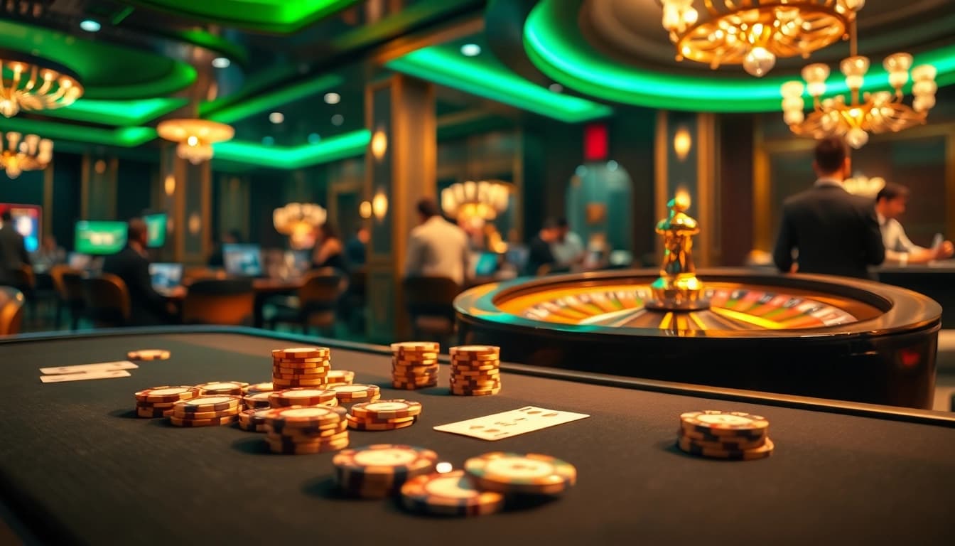 Experience the thrilling spirit of gambling at a vipwin poker table with vibrant chips and cards.