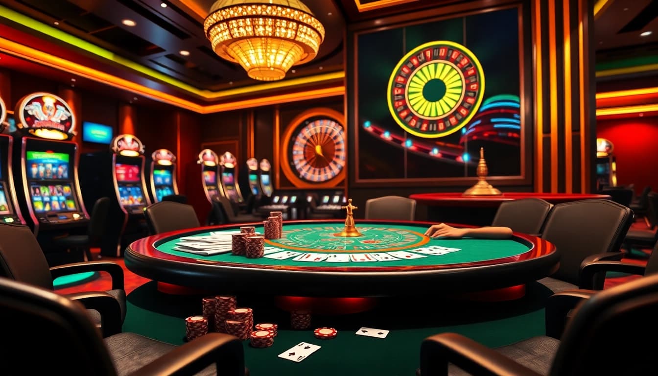 Experience the thrill of betting at the luxurious XX88 com casino with vibrant tables, chips, and more.