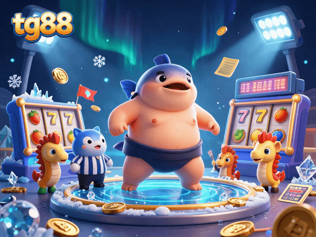 Engage in thrilling slots action at tg88 with vibrant 3D animated characters and sparkling casino elements.