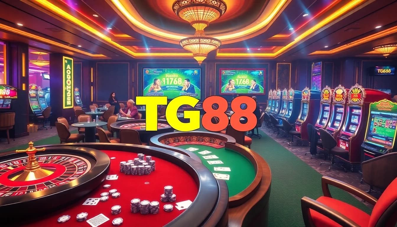 Players enjoying games at TG88 Casino, with vibrant tables and exciting betting scenes.