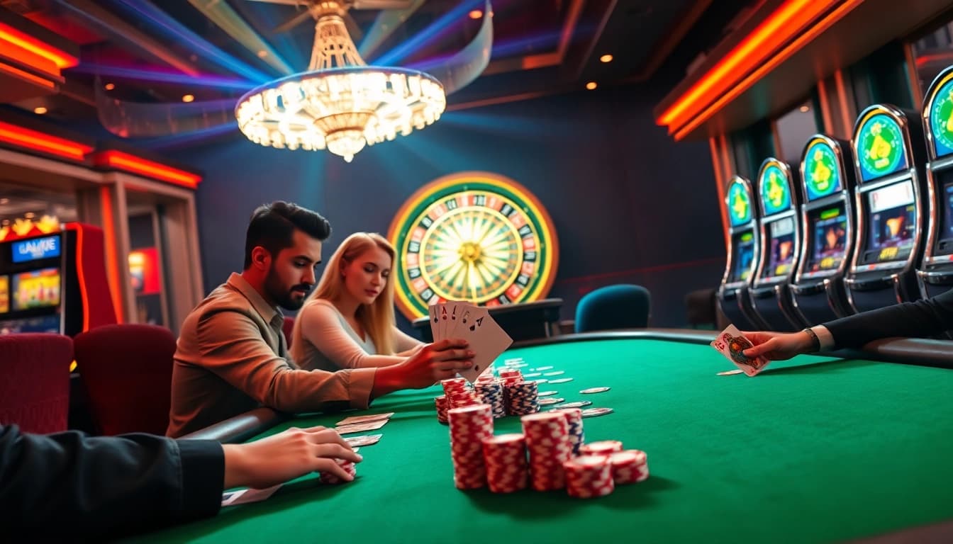 Experience the excitement of QQ88 Social with vibrant gambling elements including poker chips and roulette.