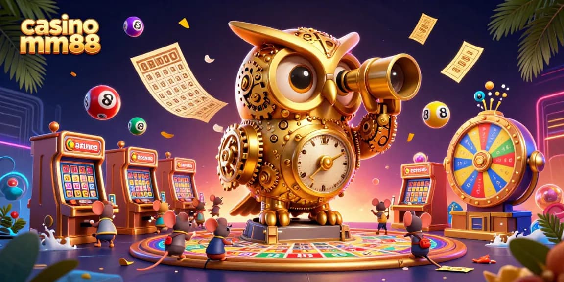 Experience the thrill of casino mm88 with a dynamic 3D scene featuring vibrant games and lively characters.