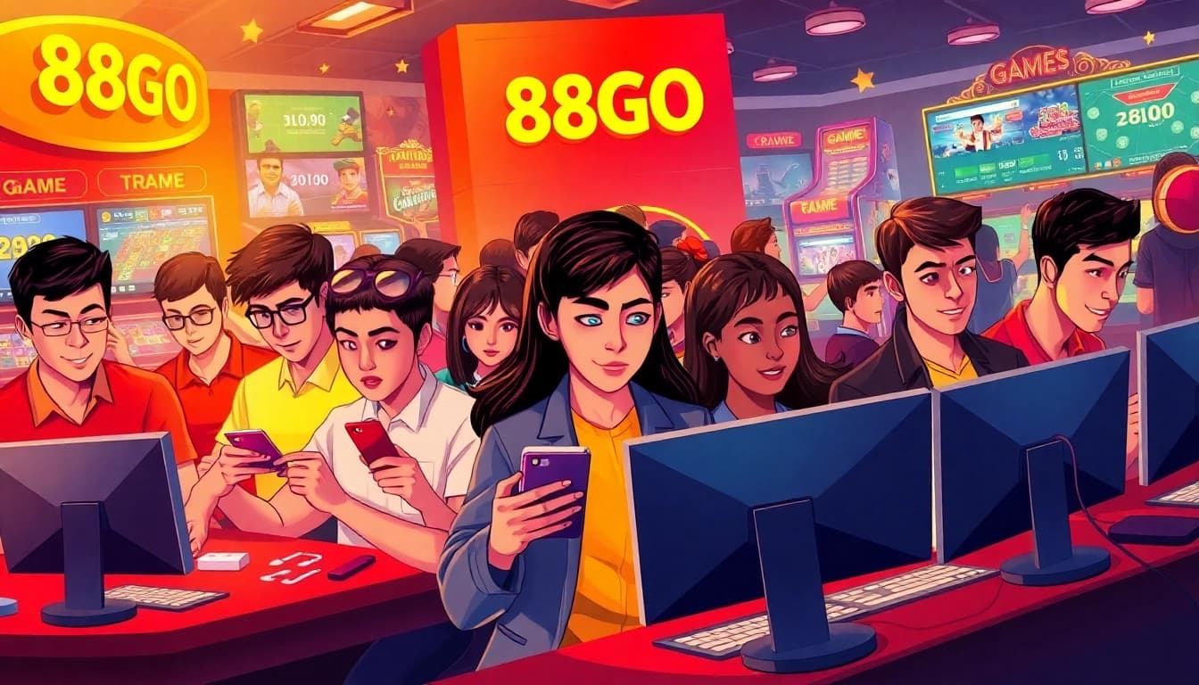 Engaging scene showcasing diverse players enjoying games at 88GO online gaming platform.