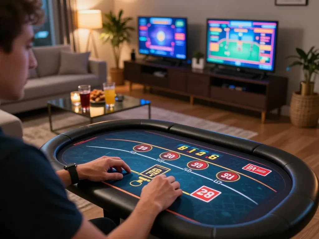 Engaging in online casino games at home with the TG88 interface visible on the tablet.