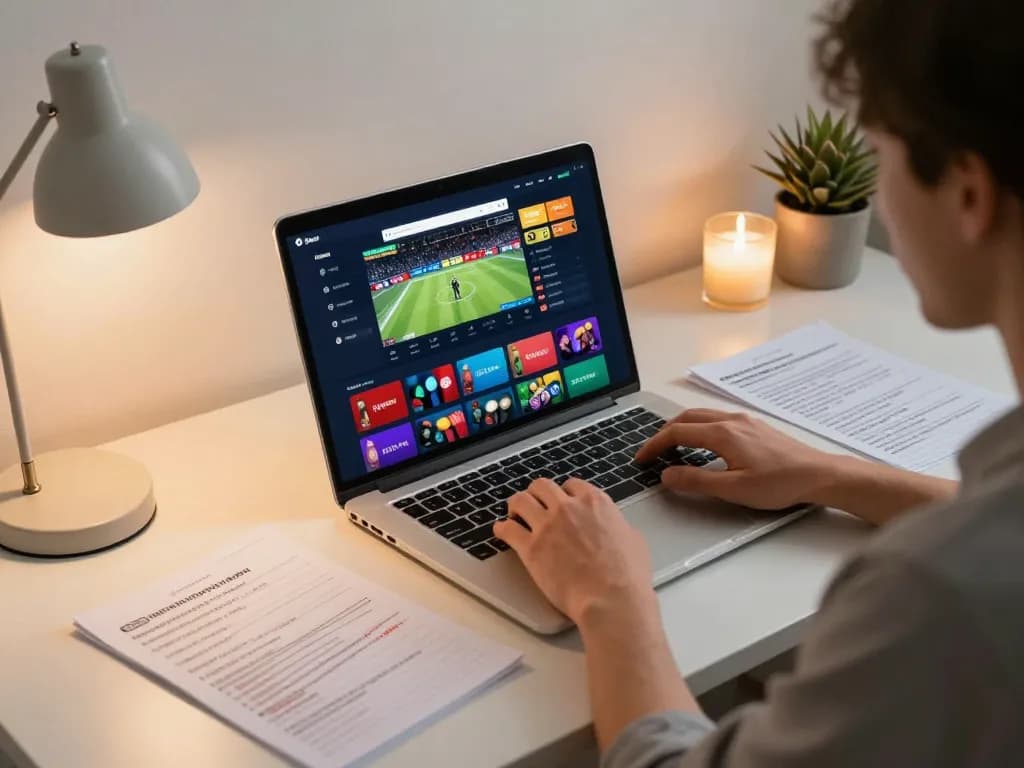Enjoy gaming online at GK88 with a laptop, showcasing betting strategy notes and thrilling gameplay