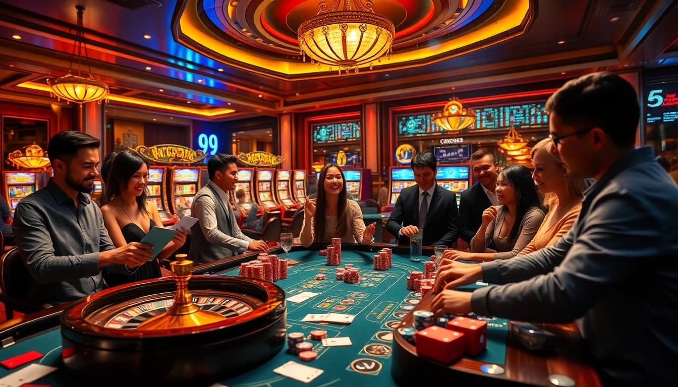 Engaged players at a casino table, showcasing the thrilling environment of 69vn's gambling experience.