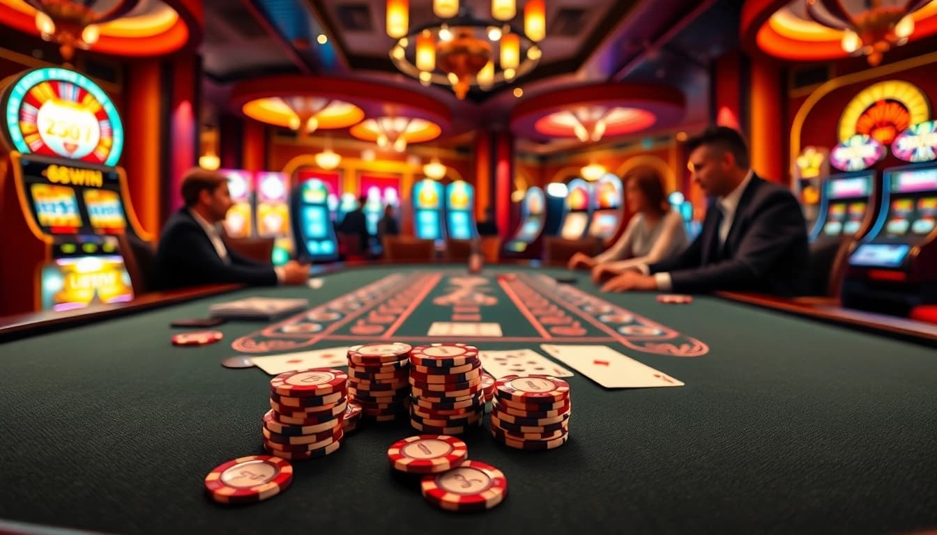 Players strategizing their bets at the 98win blackjack table in a luxurious casino setting.