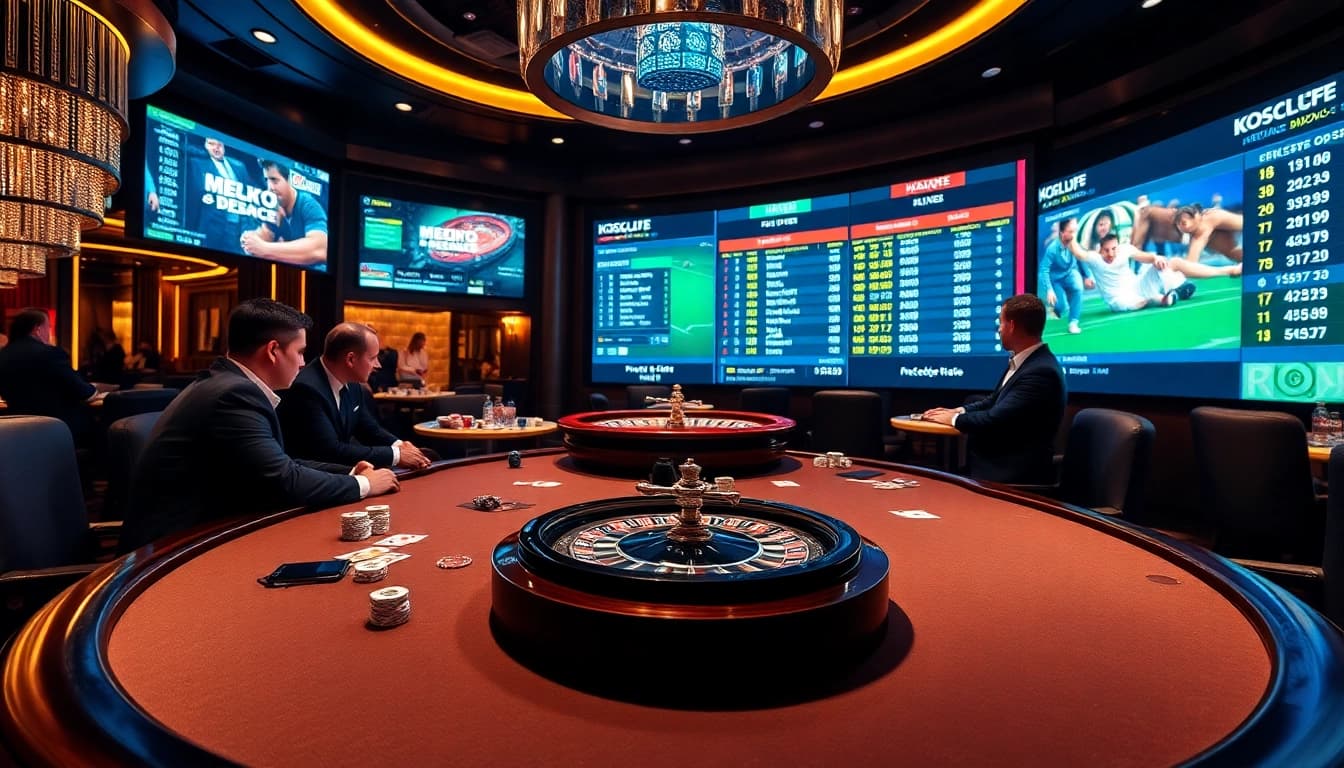Poker players analyze their strategy while enjoying the latest kqbd betting updates in an elegant casino.