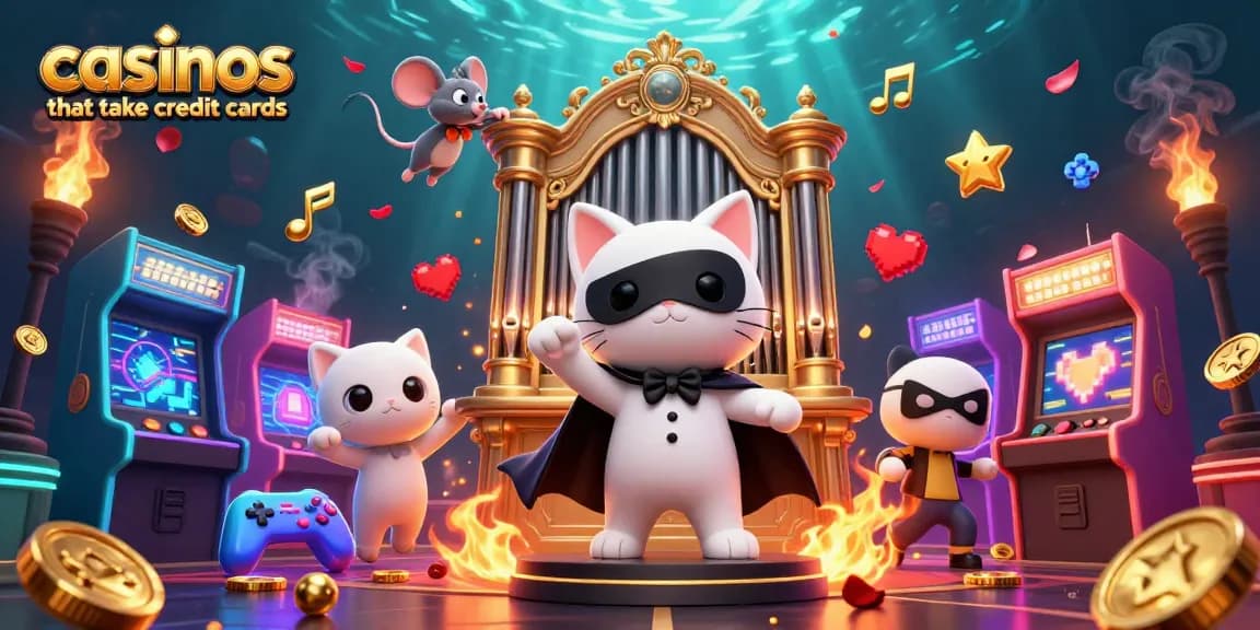 Experience the excitement at casinos that take credit cards with vibrant game machines and festive characters.