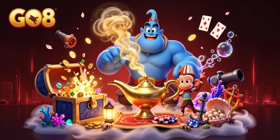 Win big at GO8 with an exciting 3D genie and treasure-filled casino adventure.